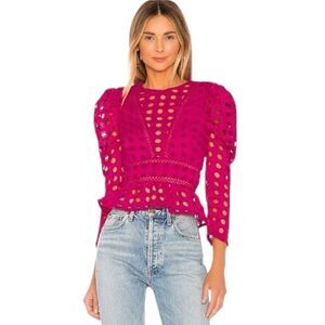 Lovers + Friends Arma Top Women XS Pink Long Sleeve Eyelet Structured Blouse